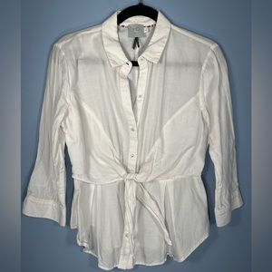 Anthropologie HD in Paris White Tie Front Blouse